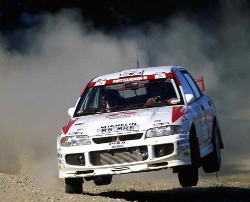 Tommi Makinen con la Mitsubishi Lancer Evo nel WRC 1996