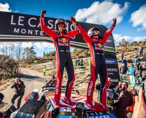 Seb Ogier e Julien Ingrassia festeggiano la loro settima vittoria al Monte e la centesima vittoria Citroen nel WRC